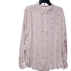 Time And tru Shirt Size XXL Pink Striped Embroidered Hearts